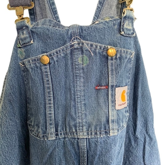Vintage Carhartt Bib Work Overalls Blue Denim Jean Suspenders R08 DNM 54 x 32 - Picture 2 of 11